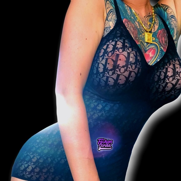 Dior 80โs Vintage Monogram Oblique Jacquard Trotter Black Sheer Logo Bodysuit - Picture 15 of 16